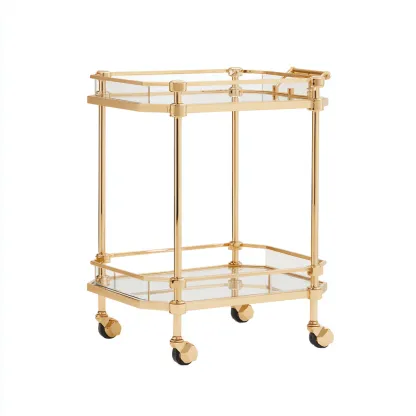 Carrito de cocina metal - cristal 65x40x90 cm - dorado - transparente - apto para cocina - diseño elegante-Nestupyard