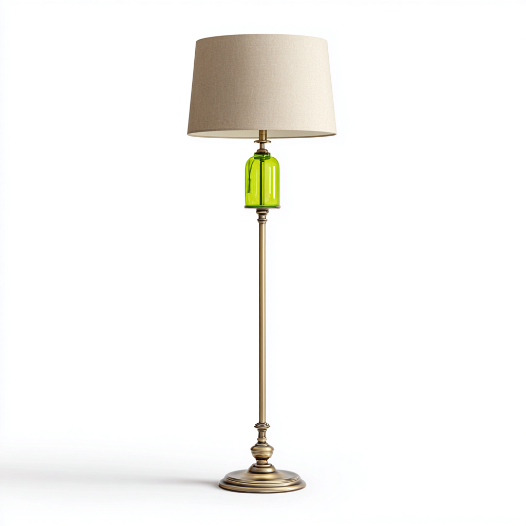 Lampara de pie metal vidrio tela 165x32 cm - verde - adecuada para salon - dormitorio - diseño clasico-Nestupyard