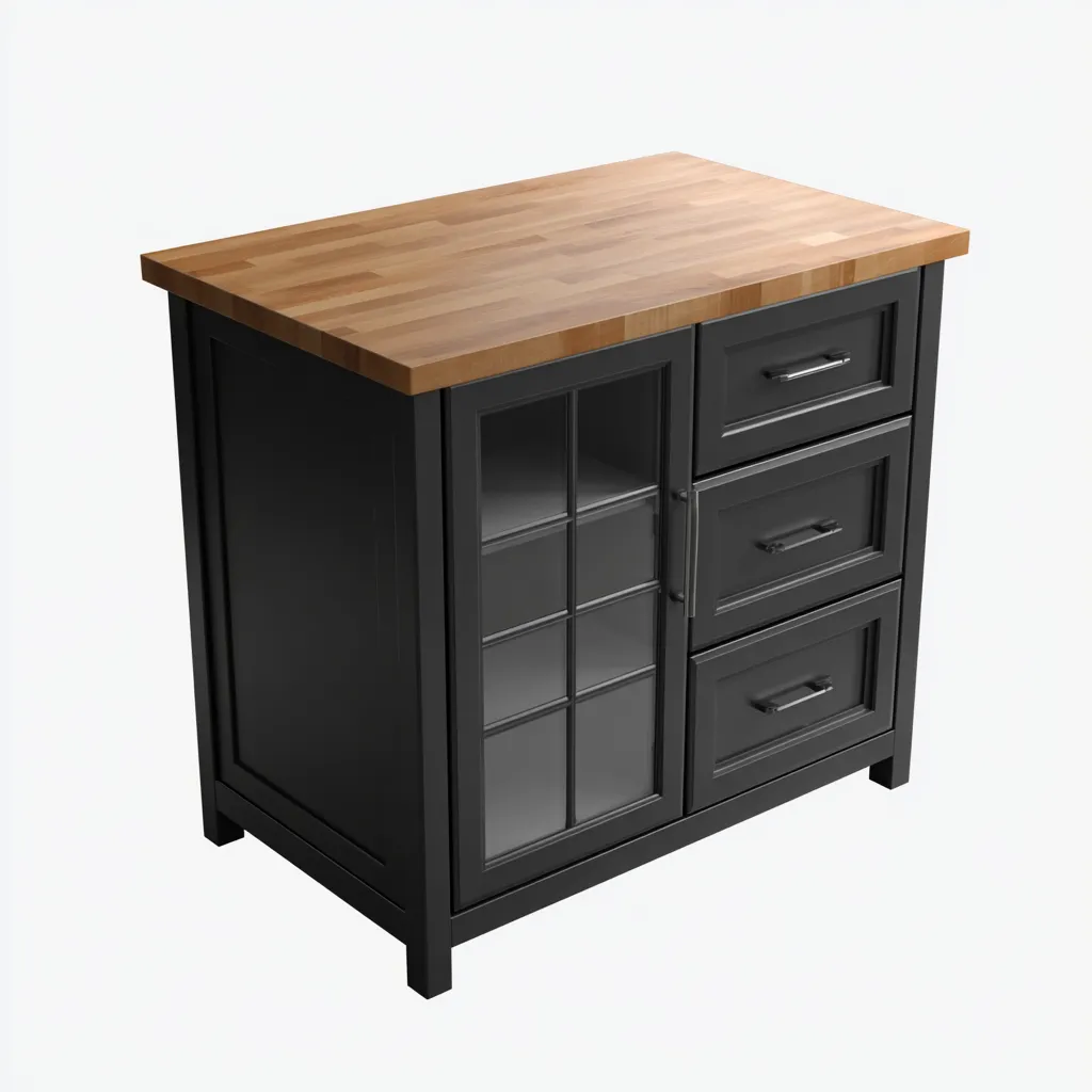 Isla de cocina madera-metal 90x60x90 cm - negro - madera natural - diseño funcional para cocina-Nestupyard