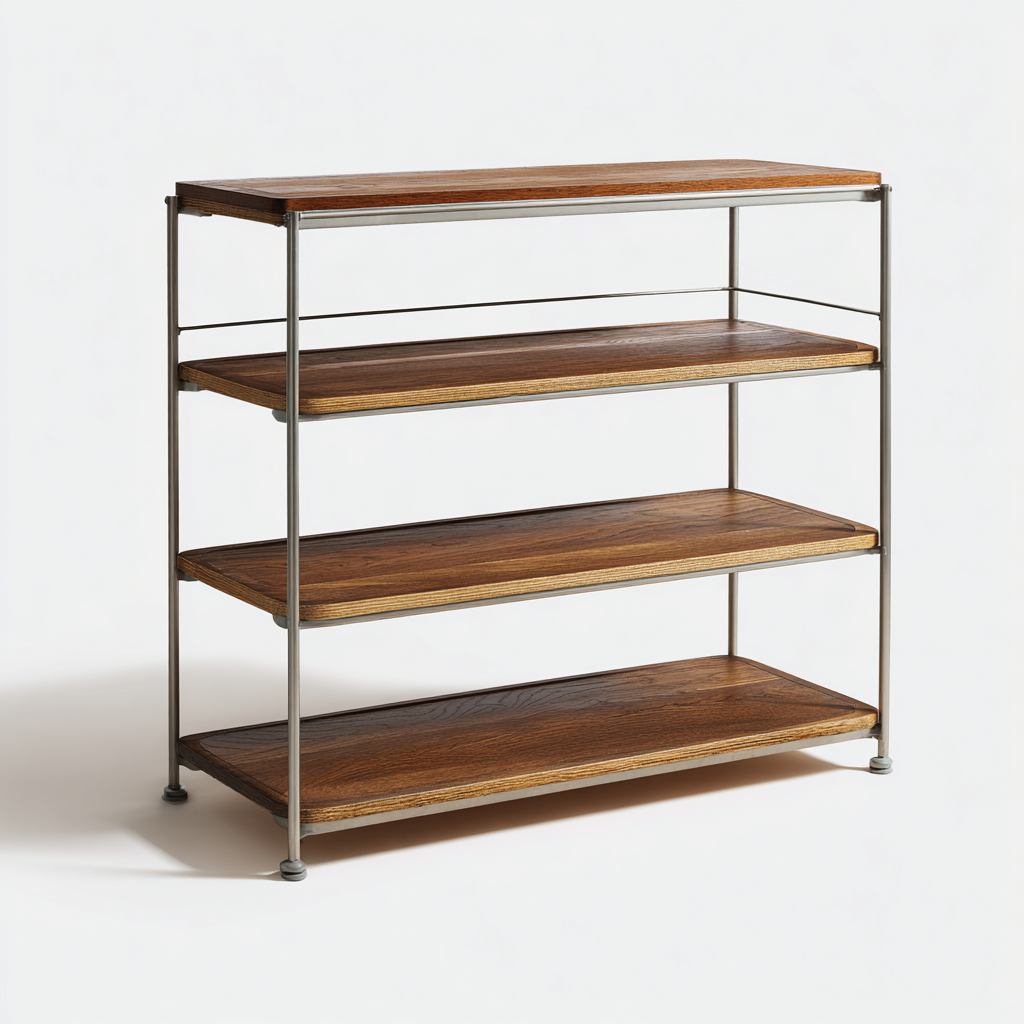 Zapatero metal - madera 75x28x80 cm - nogal - plateado - adecuados para entrada - diseño abierto-Nestupyard