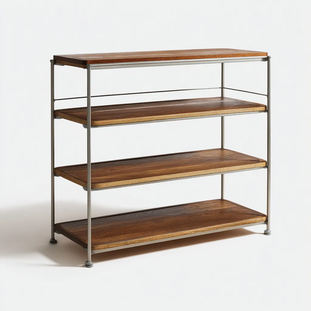 Zapatero metal - madera 75x28x80 cm - nogal - plateado - adecuados para entrada - diseño abierto-Nestupyard