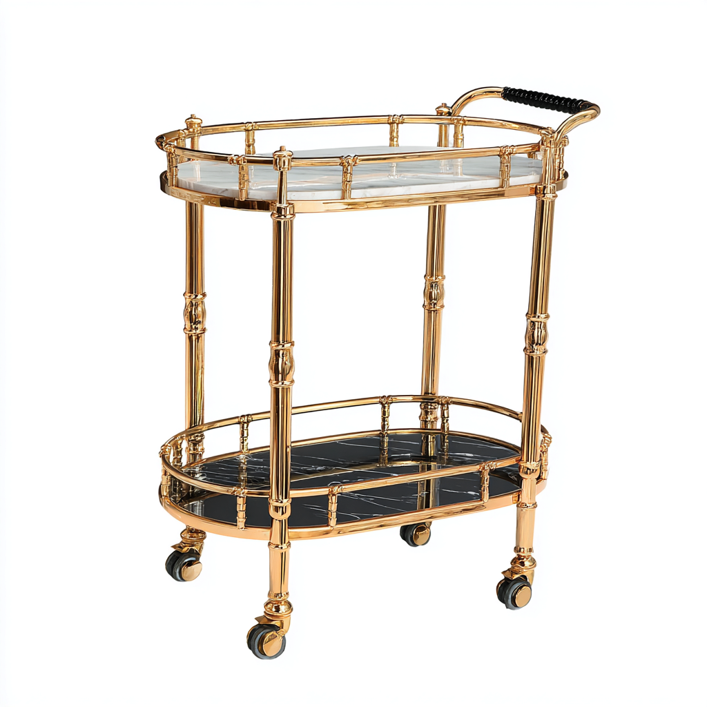 Carrito de cocina metal - mármol 68x38x92 cm - dorado - negro - apto para cocina - diseño elegante-Nestupyard