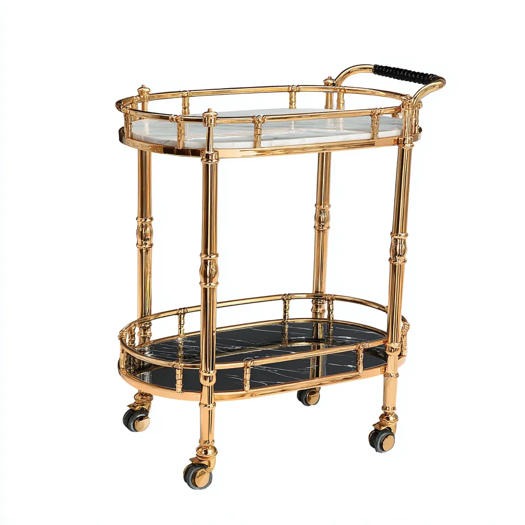 Carrito de cocina metal - mármol 68x38x92 cm - dorado - negro - apto para cocina - diseño elegante-Nestupyard