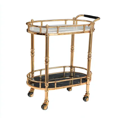 Carrito de cocina metal - mármol 68x38x92 cm - dorado - negro - apto para cocina - diseño elegante-Nestupyard