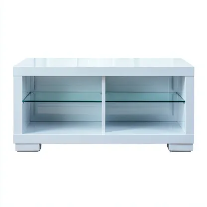 Mueble de TV madera y vidrio 135x45x55 cm - blanco - diseño moderno para salón-Nestupyard