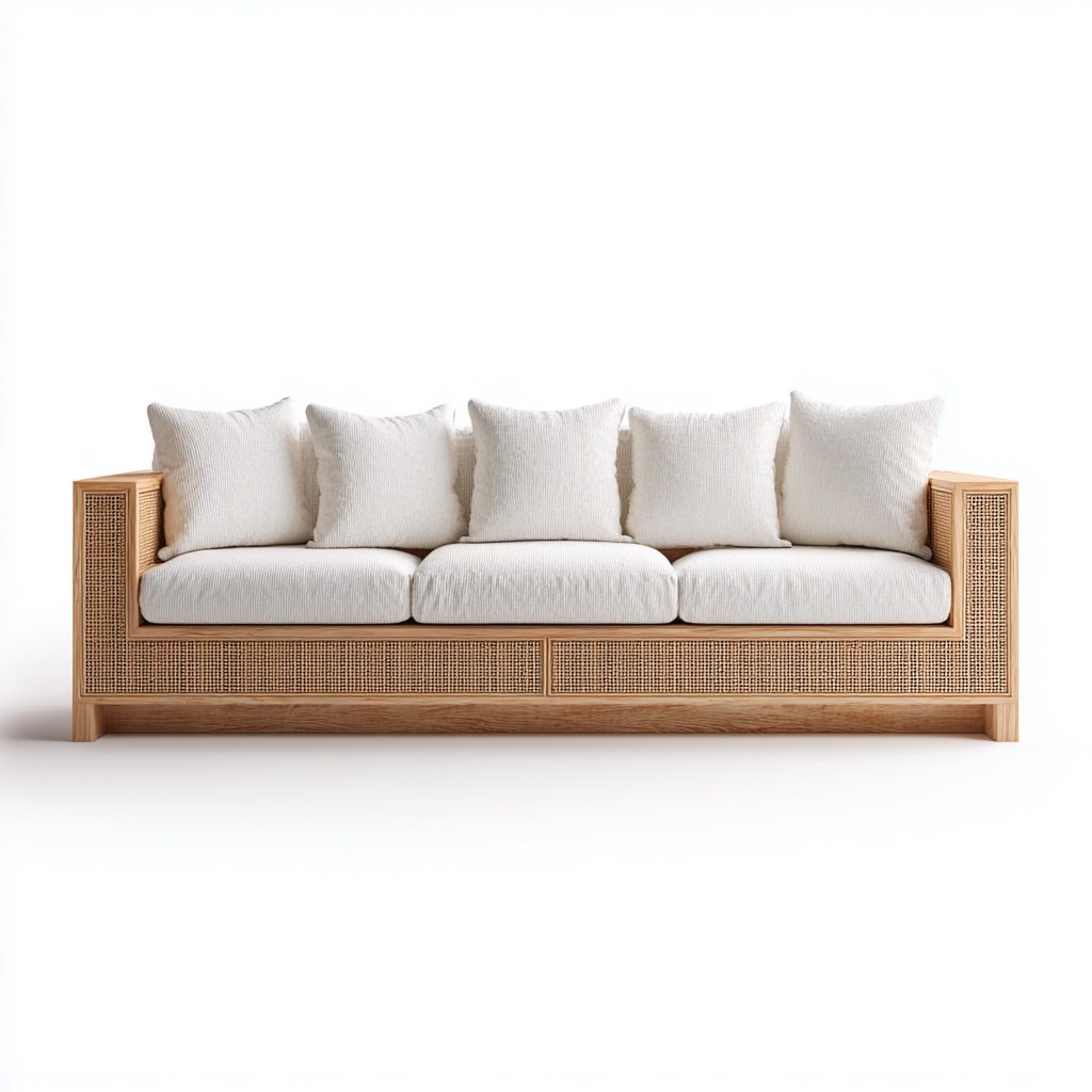 Sofá de jardín sofá ratán 210x90x85 cm - beige - para jardín exterior - diseño moderno-Nestupyard