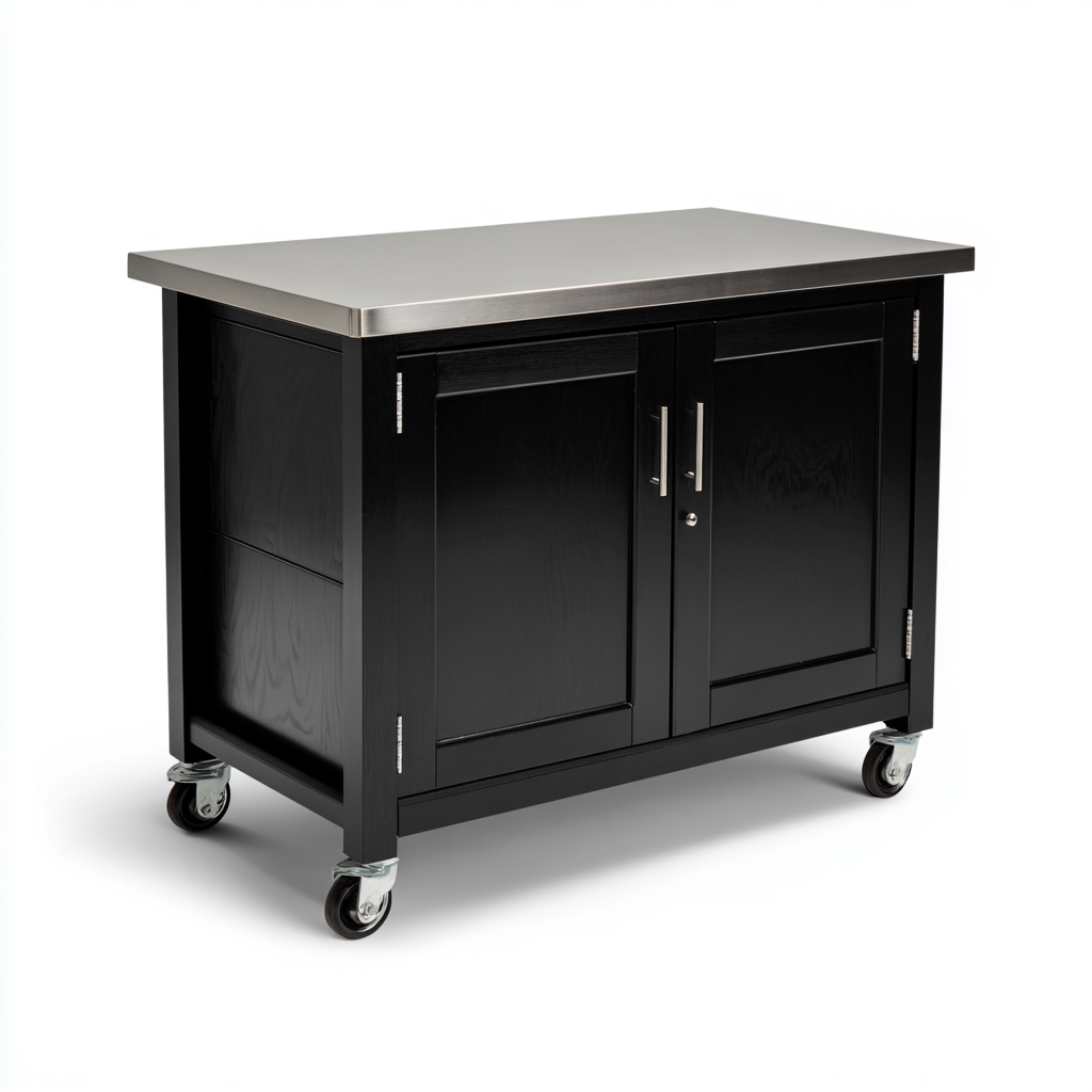 Isla de cocina madera-acero 100x55x90 cm - negro - acero inoxidable - diseño funcional para cocina-Nestupyard