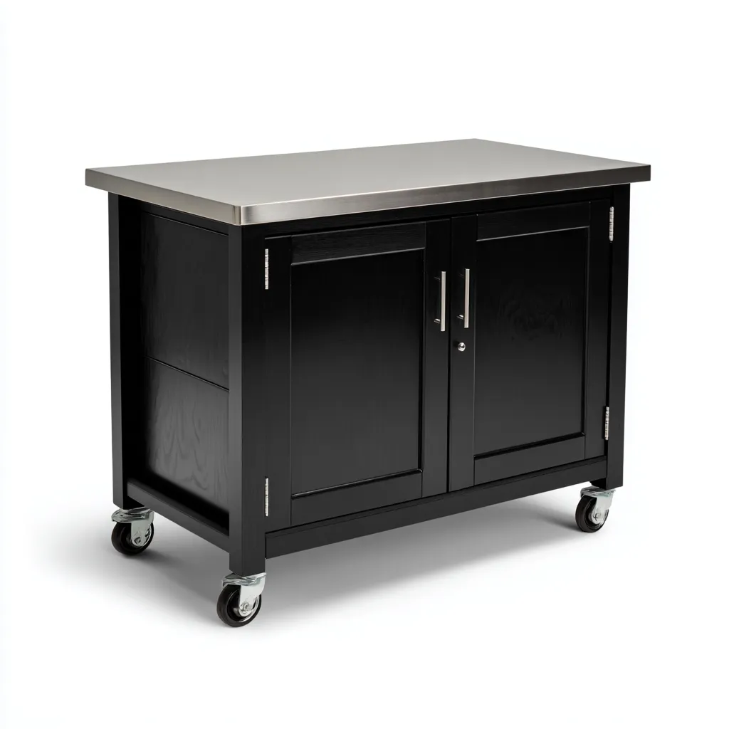 Isla de cocina madera-acero 100x55x90 cm - negro - acero inoxidable - diseño funcional para cocina-Nestupyard