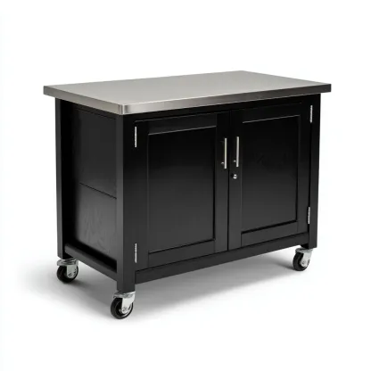 Isla de cocina madera-acero 100x55x90 cm - negro - acero inoxidable - diseño funcional para cocina-Nestupyard