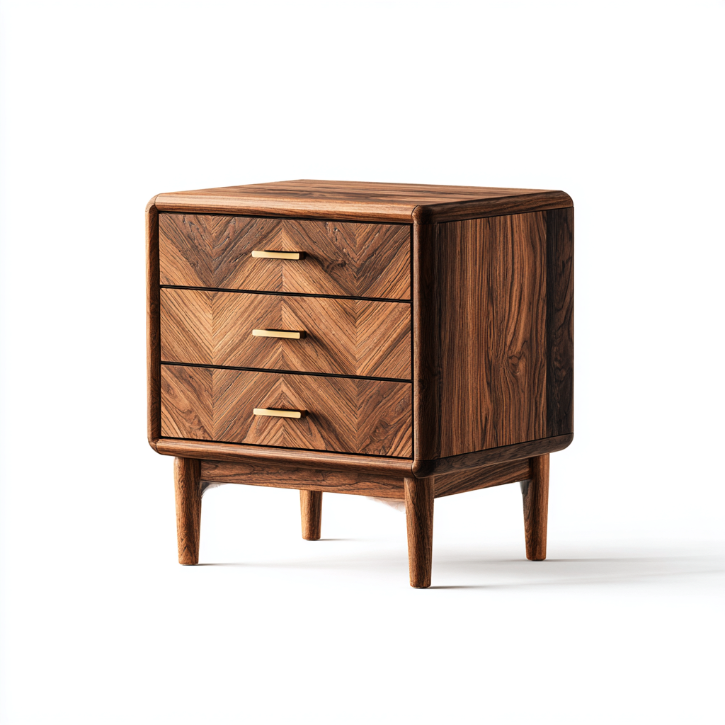 Mesita de noche madera 48x38x60 cm - nogal oscuro - dorado - tres cajones - apta para dormitorio - diseño moderno vintage-Nestupyard