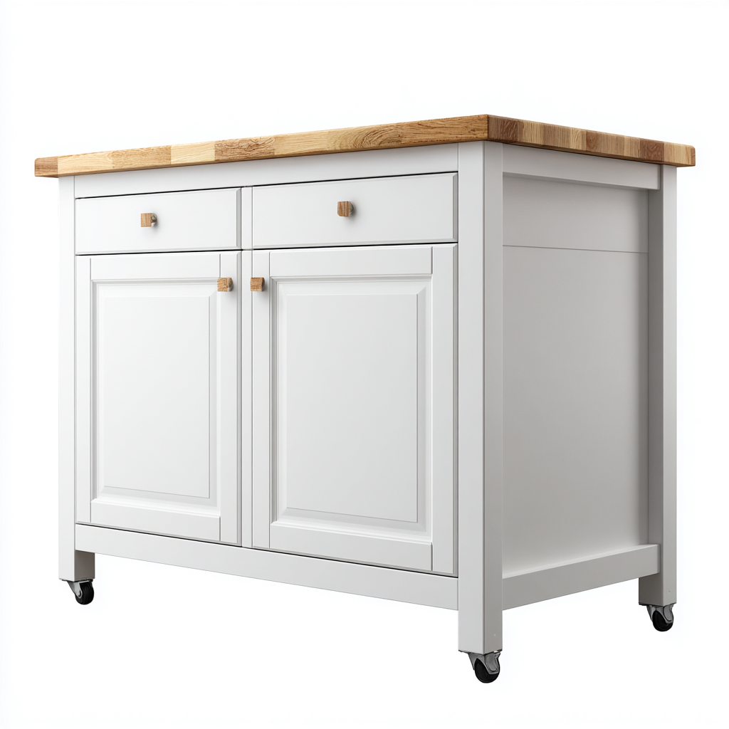 Isla de cocina madera maciza 140x70x90 cm - blanco - roble - apta para cocina - diseño clásico-Nestupyard