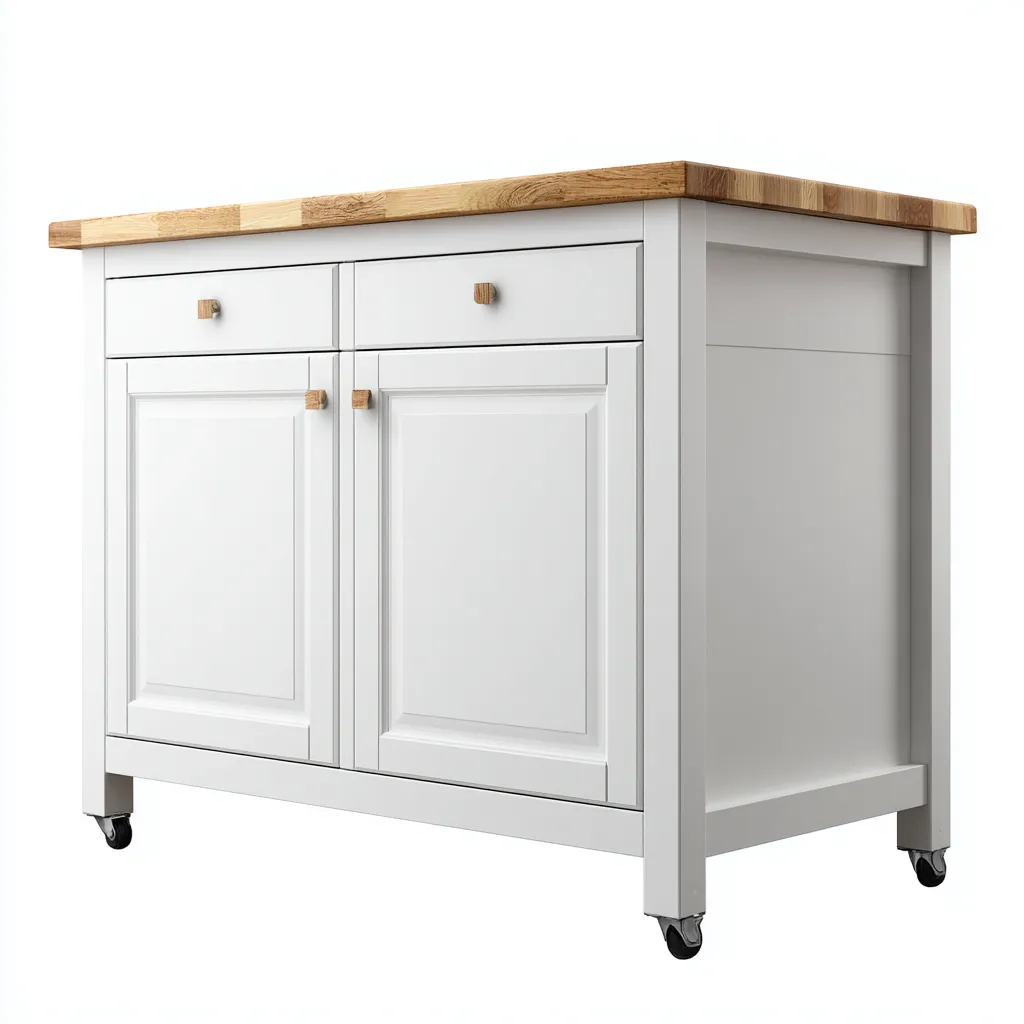 Isla de cocina madera maciza 140x70x90 cm - blanco - roble - apta para cocina - diseño clásico-Nestupyard