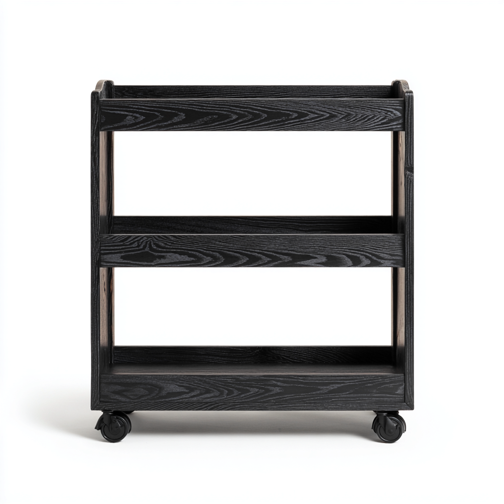 Carrito de cocina madera 45x28x78 cm - negro - apto para cocina - estantes abiertos-Nestupyard
