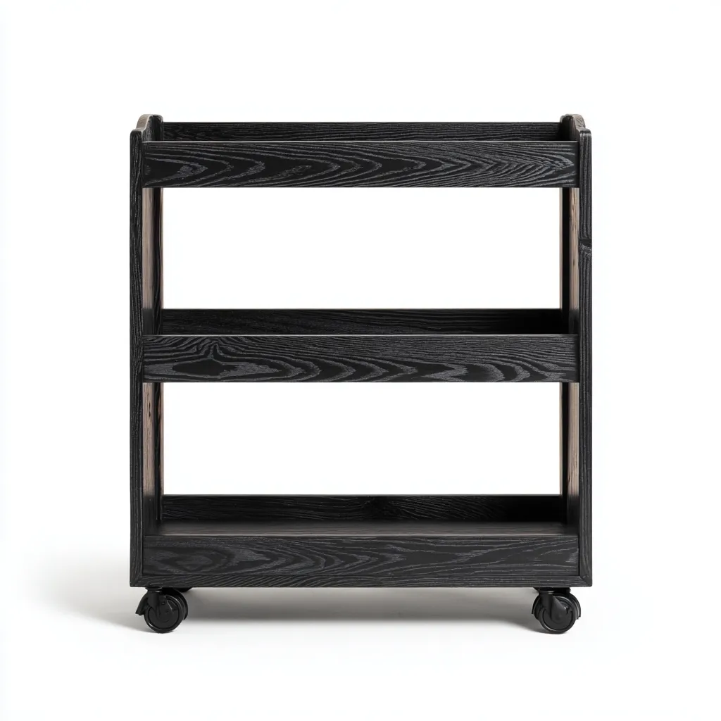Carrito de cocina madera 45x28x78 cm - negro - apto para cocina - estantes abiertos-Nestupyard