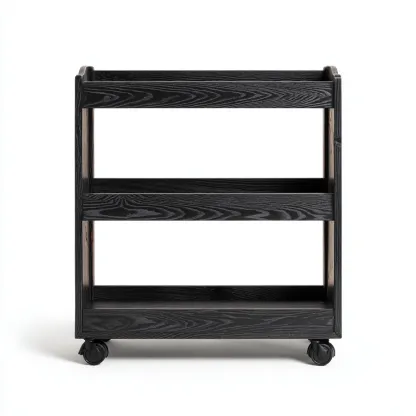 Carrito de cocina madera 45x28x78 cm - negro - apto para cocina - estantes abiertos-Nestupyard