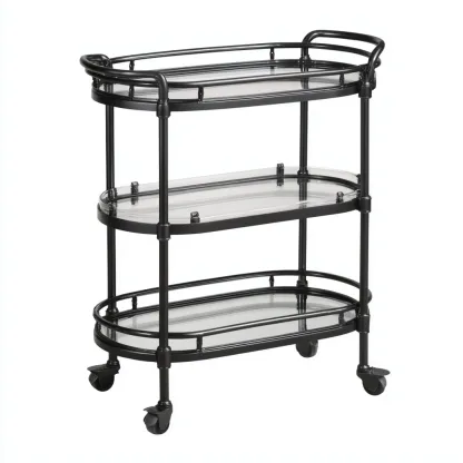 Carrito de cocina - Metal y vidrio - 70x40x90 cm - Negro - transparente - Diseño moderno para cocina-Nestupyard