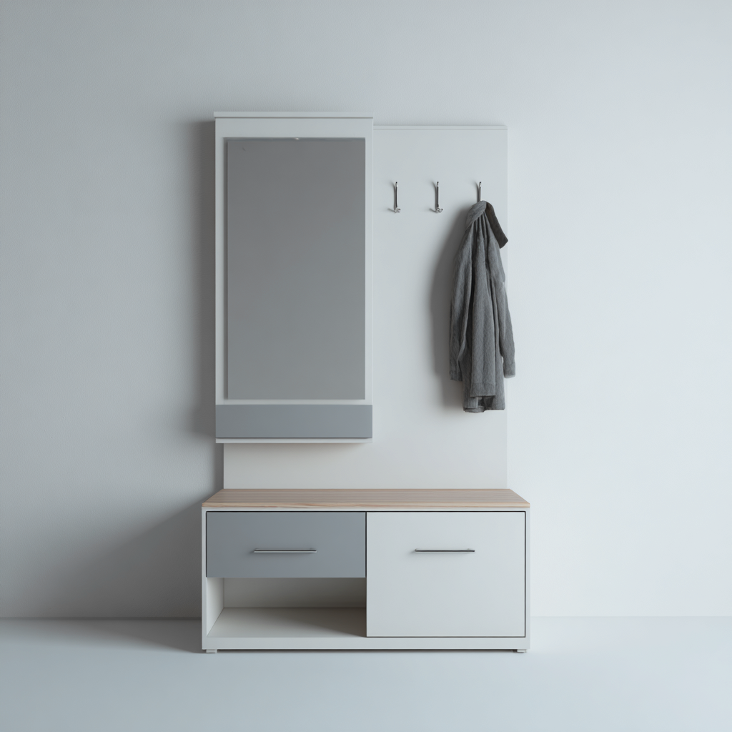 Perchero madera 100x35x180 cm - blanco - gris - diseño funcional para recibidor-Nestupyard