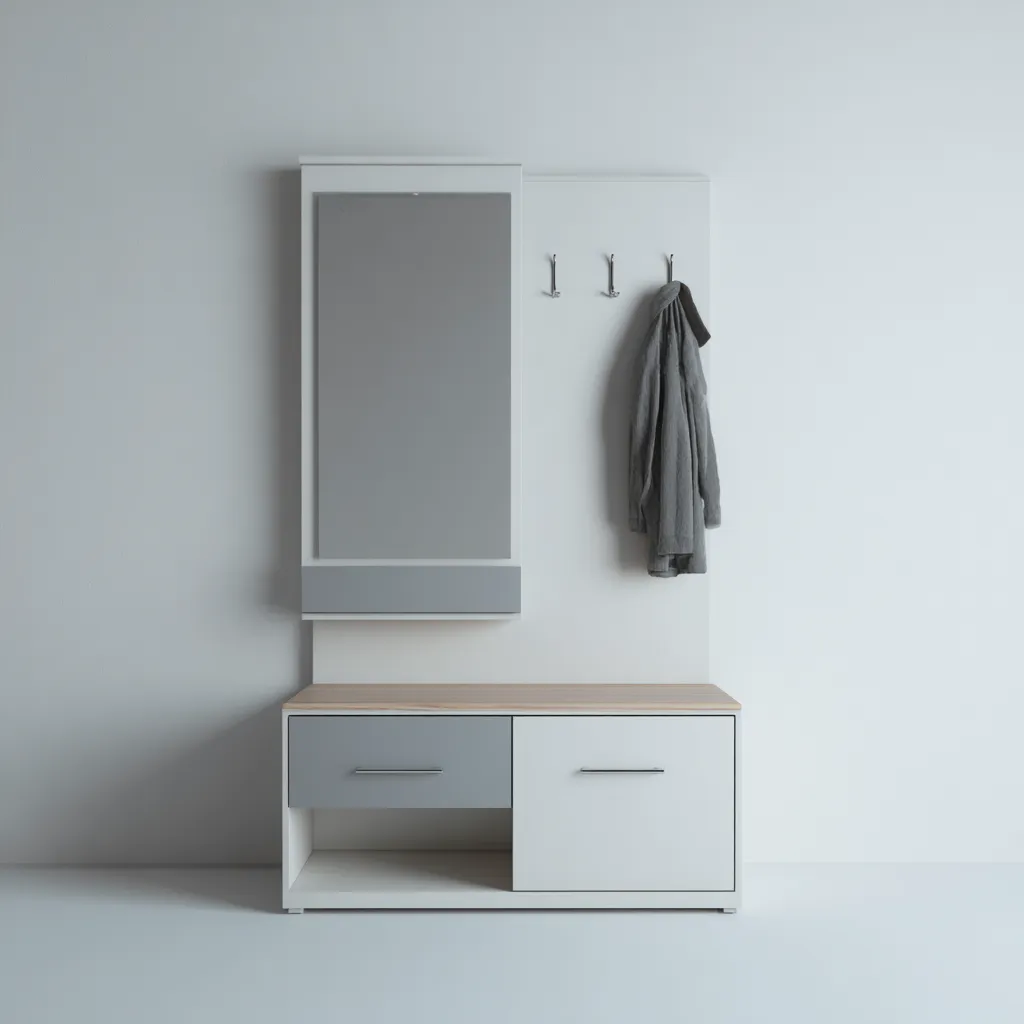 Perchero madera 100x35x180 cm - blanco - gris - diseño funcional para recibidor-Nestupyard