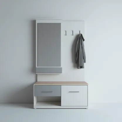 Perchero madera 100x35x180 cm - blanco - gris - diseño funcional para recibidor-Nestupyard