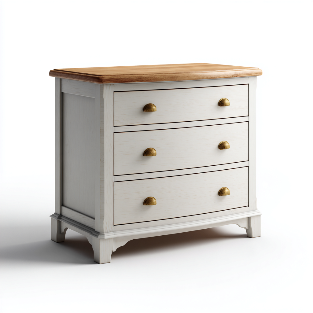 Mesita de noche madera 75x40x80 cm - blanco - roble - tres cajones - apta para dormitorio - diseño clásico-Nestupyard