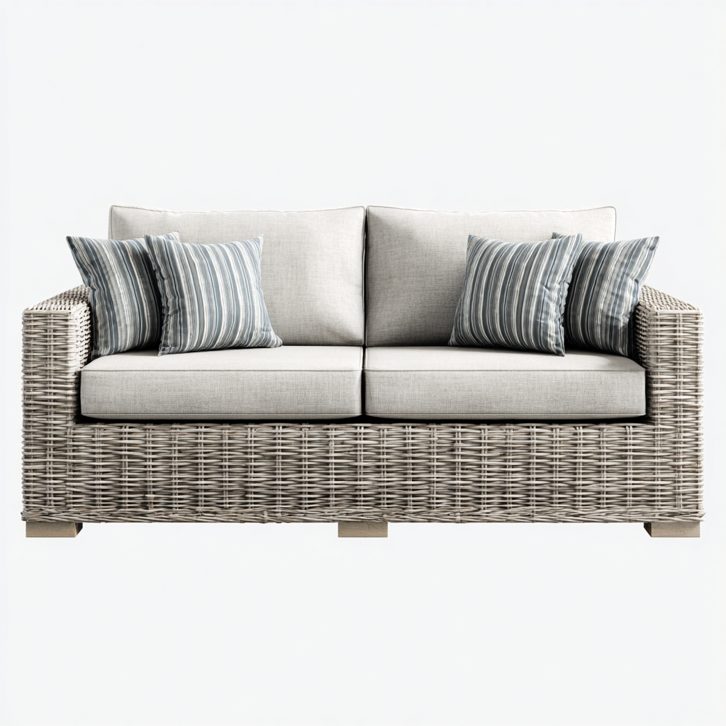 Sofá de jardín ratán 198x86x88 cm - gris claro - apto para exterior - diseño contemporáneo-Nestupyard