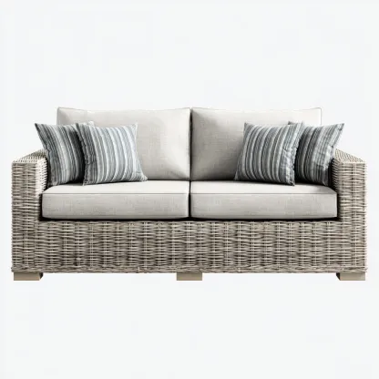 Sofá de jardín ratán 198x86x88 cm - gris claro - apto para exterior - diseño contemporáneo-Nestupyard