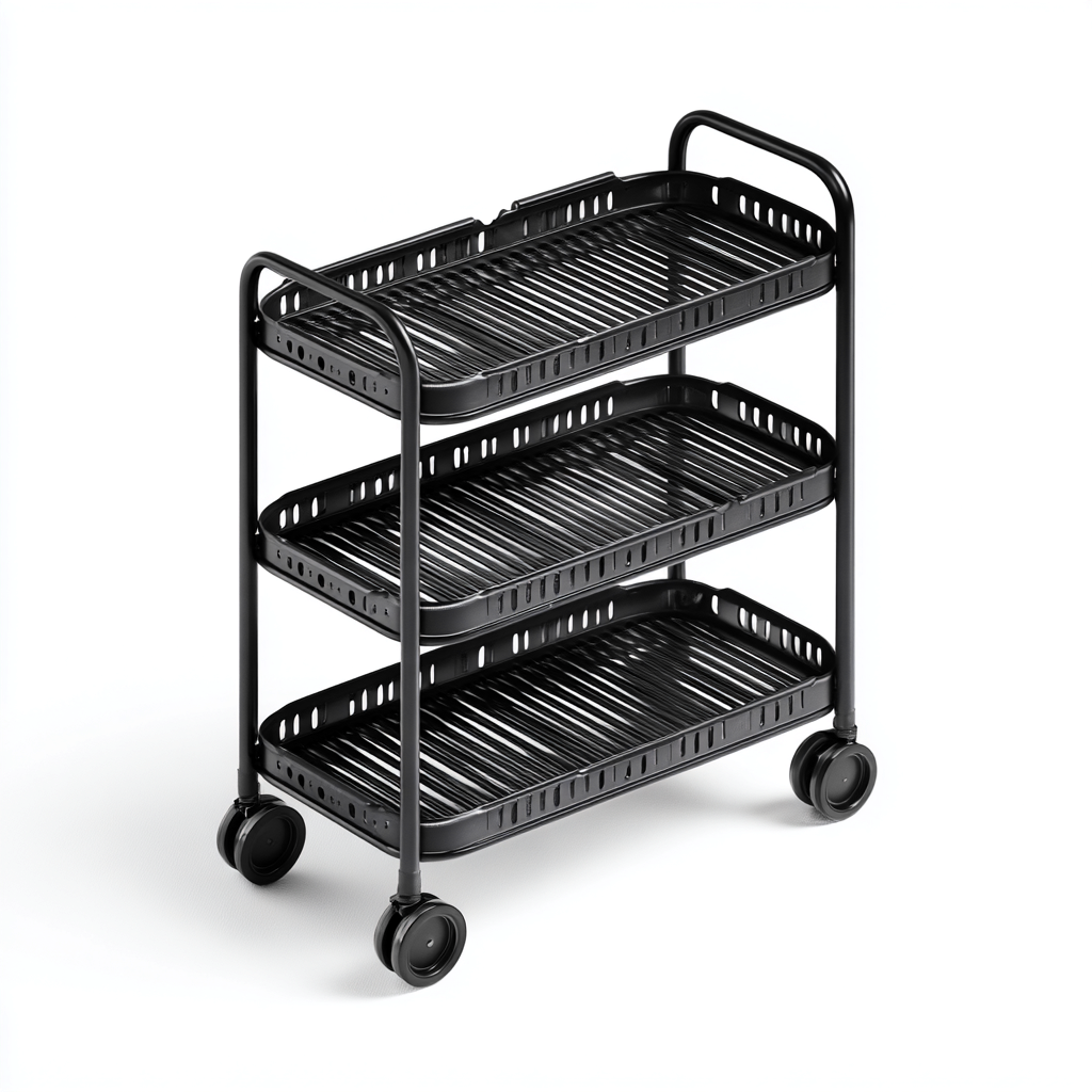 Carrito de cocina metal 45x25x75 cm - negro - apto para cocina - estantes abiertos-Nestupyard