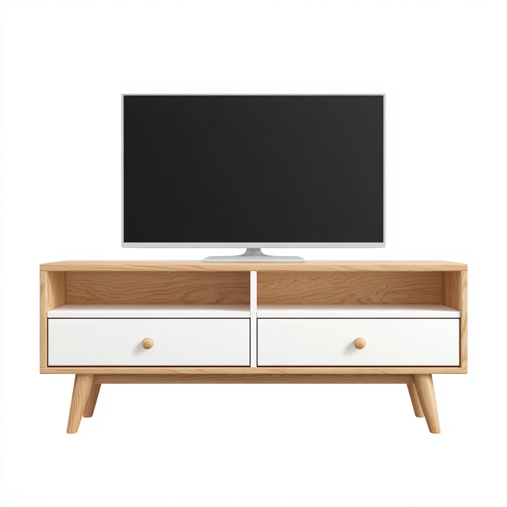 Mueble de TV madera MDF 130x40x50 cm - roble - blanco - diseño moderno para salón-Nestupyard