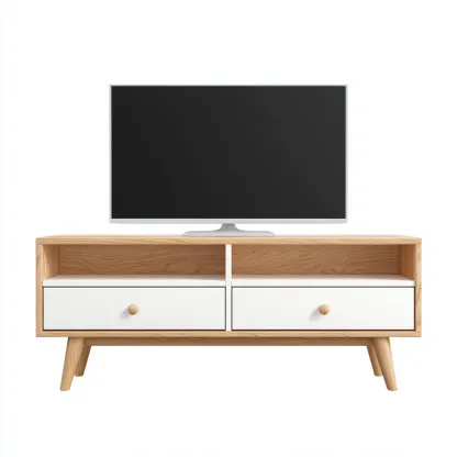 Mueble de TV madera MDF 130x40x50 cm - roble - blanco - diseño moderno para salón-Nestupyard