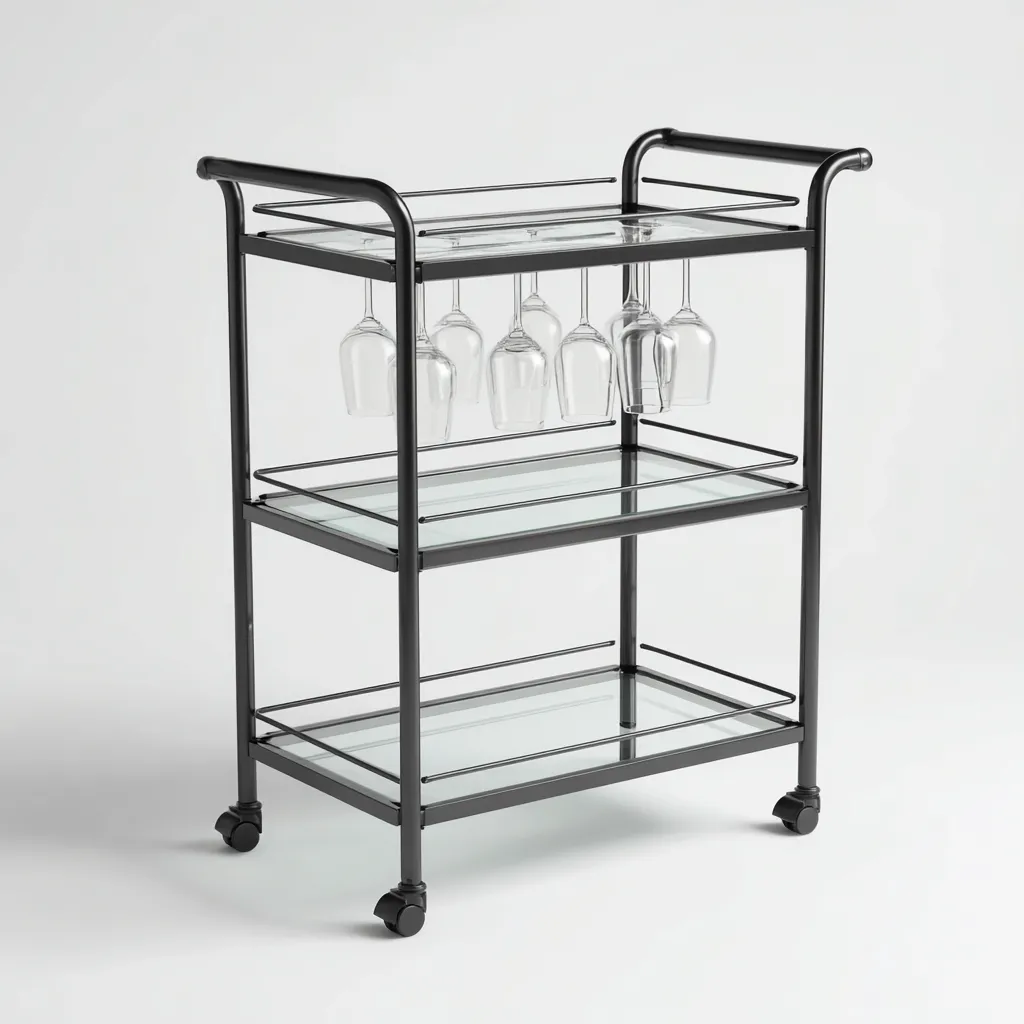 Carrito de cocina metal - cristal 68x38x90 cm - negro - apto para cocina - estantes abiertos-Nestupyard