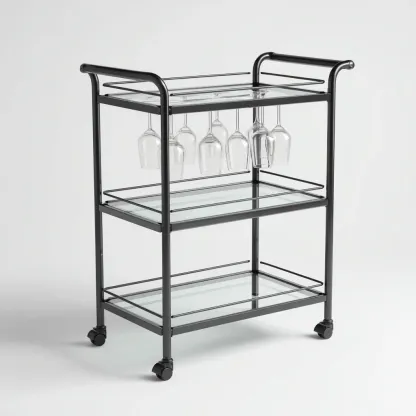 Carrito de cocina metal - cristal 68x38x90 cm - negro - apto para cocina - estantes abiertos-Nestupyard