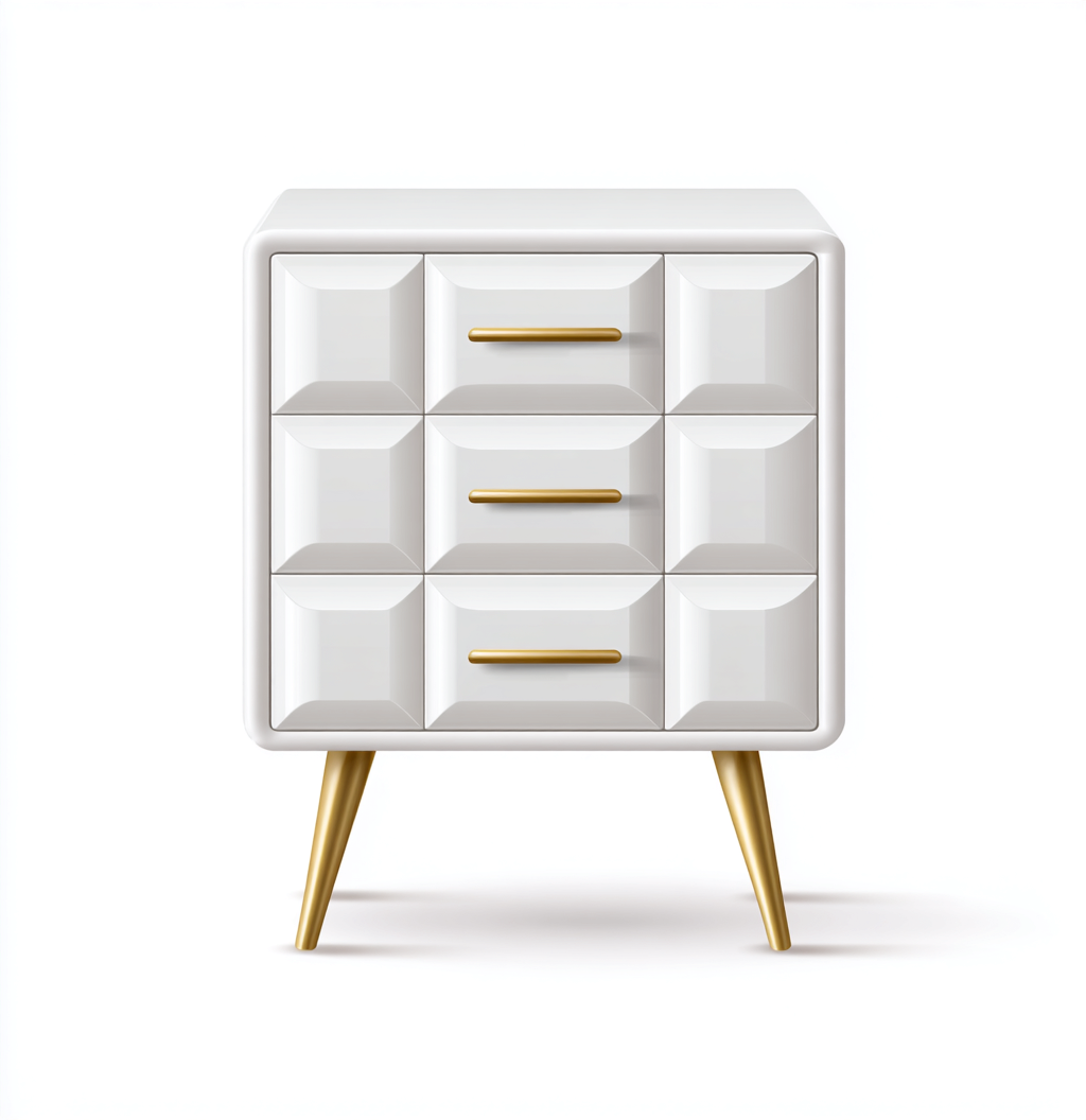 Mesita de noche madera 60x40x70 cm - blanco - dorado - tres cajones - apta para dormitorio - diseño moderno-Nestupyard