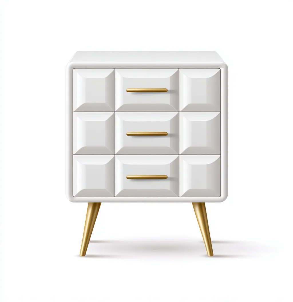 Mesita de noche madera 60x40x70 cm - blanco - dorado - tres cajones - apta para dormitorio - diseño moderno-Nestupyard