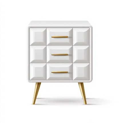 Mesita de noche madera 60x40x70 cm - blanco - dorado - tres cajones - apta para dormitorio - diseño moderno-Nestupyard