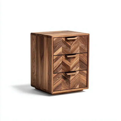 Mesita de noche madera 48x38x70 cm - madera nogal - mate - tres cajones - apta para dormitorio - diseño vintage moderno-Nestupyard