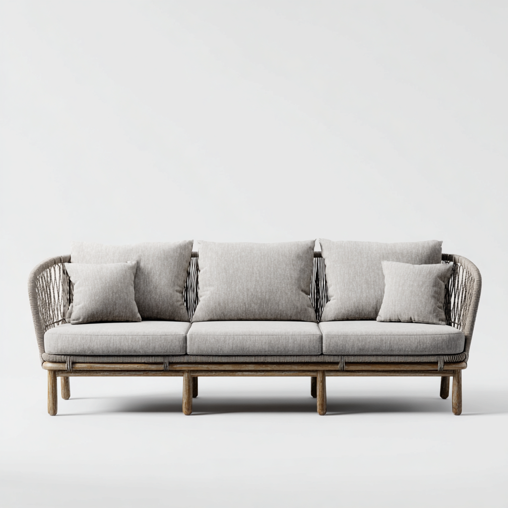 Sofá de jardín cuerda - madera 210x85x82 cm - gris claro - madera natural - apto para exterior - diseño contemporáneo-Nestupyard