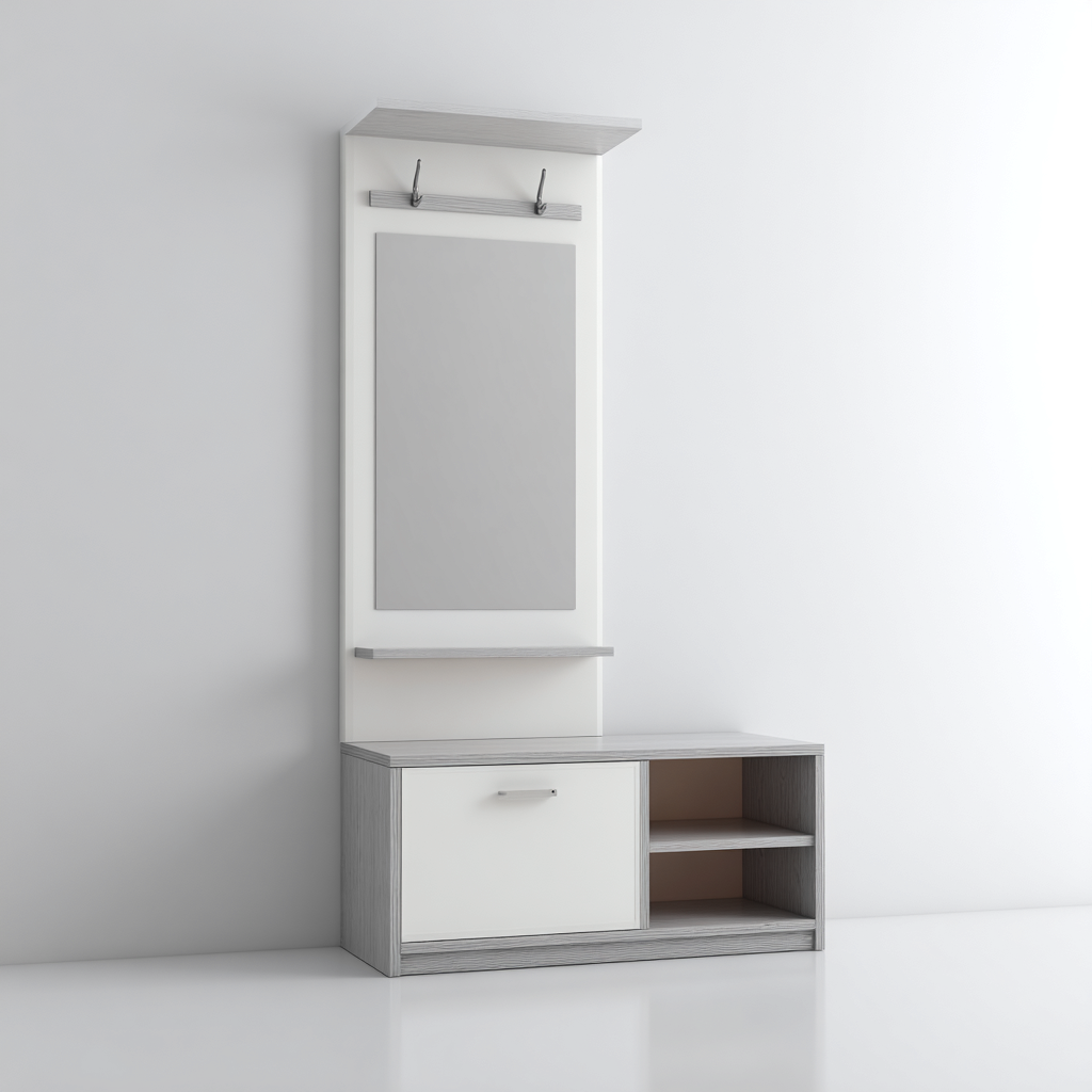 Perchero madera 95x32x185 cm - blanco - gris - diseño funcional para recibidor-Nestupyard