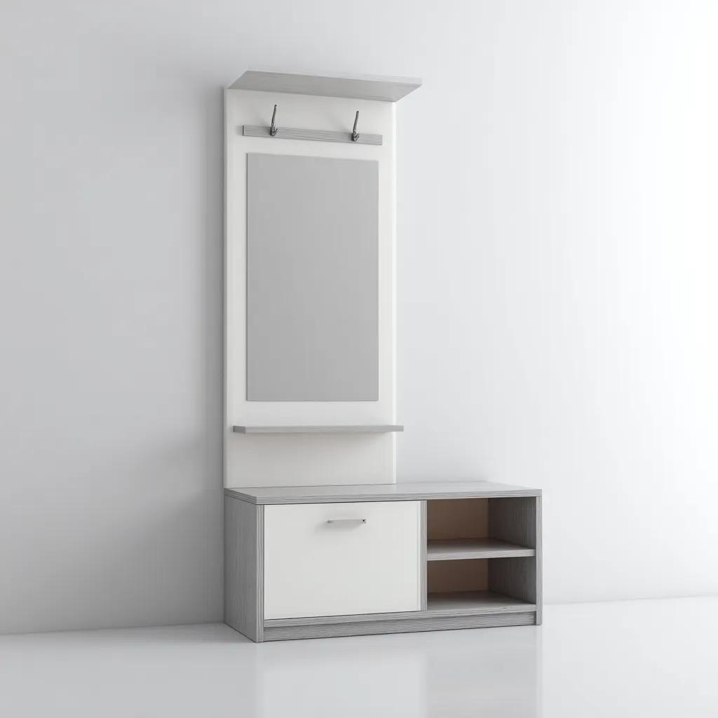 Perchero madera 95x32x185 cm - blanco - gris - diseño funcional para recibidor-Nestupyard