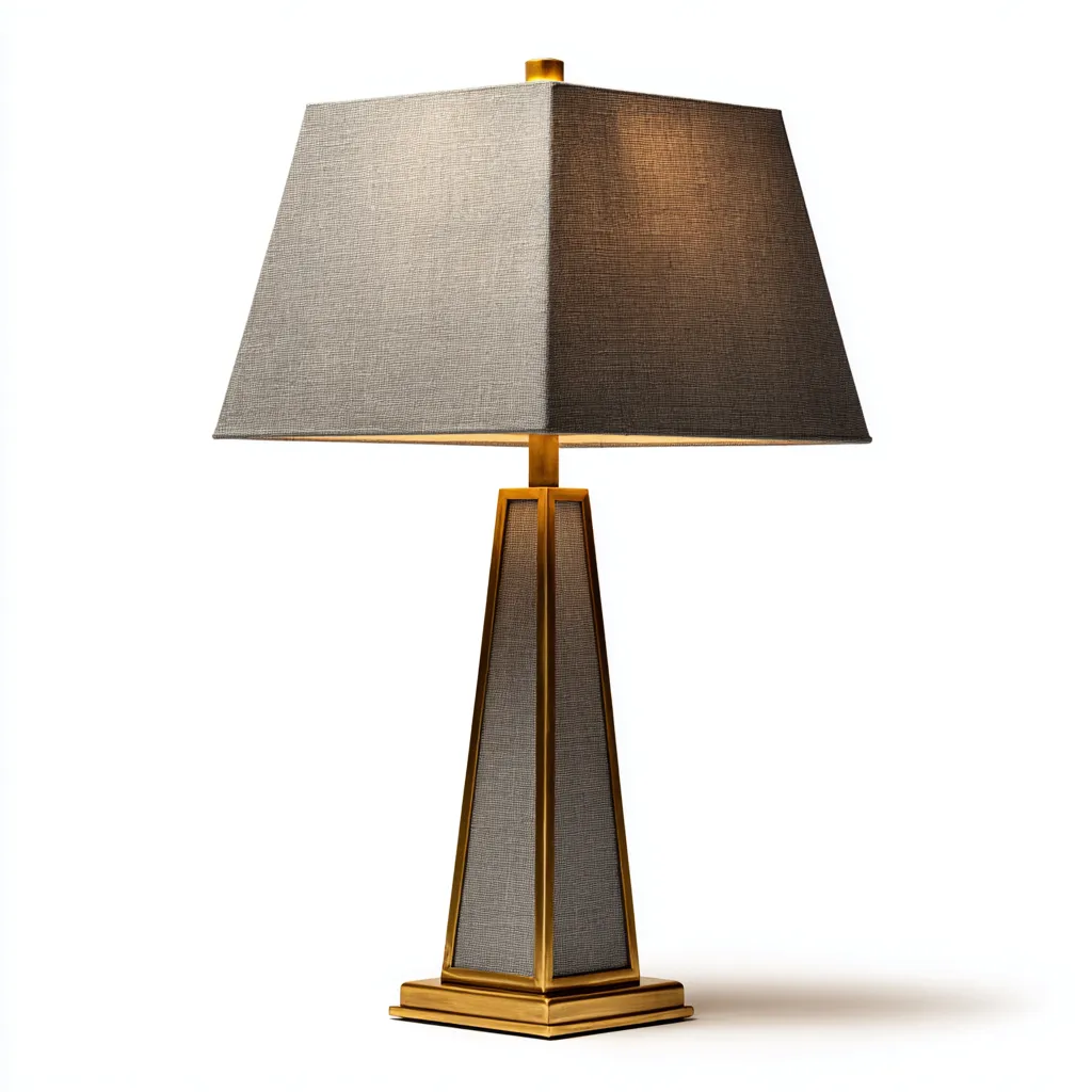 Lámpara de mesa metal y tela 30x30x55 cm - gris - dorado - diseño moderno para salón-Nestupyard