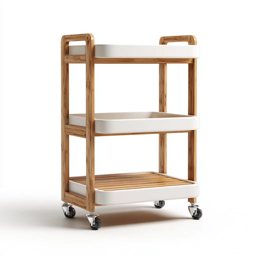Carrito de cocina-Madera-Plastico-70x40x95 cm-Natural - Blanco-Moderno para cocina-Nestupyard
