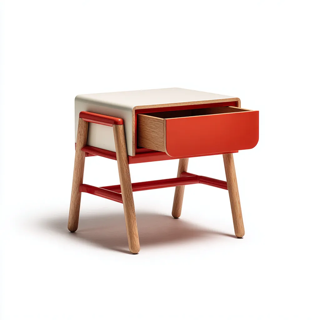 Mesita de noche madera 45x35x50 cm - beige - rojo - roble - apta para dormitorio - diseño moderno-Nestupyard