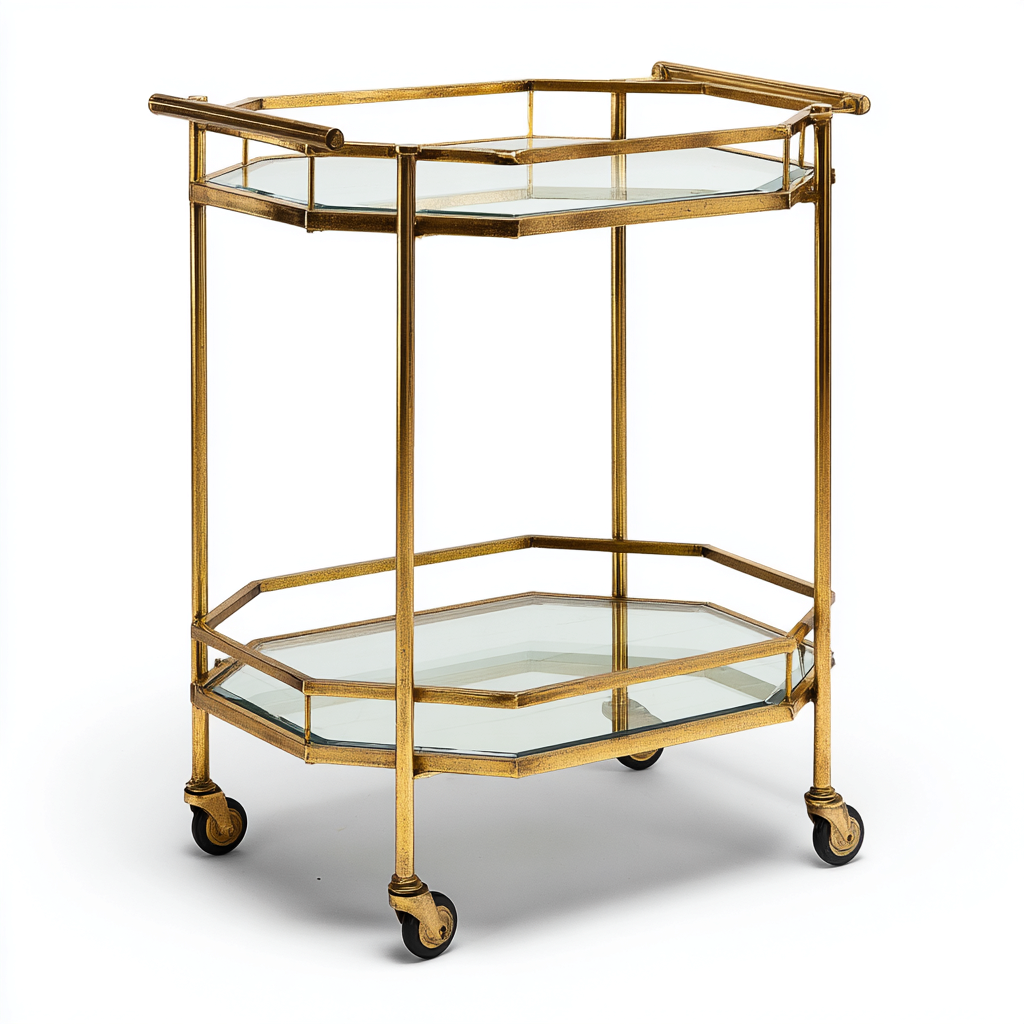 Carrito de cocina metal - cristal 66x40x88 cm - dorado - apto para cocina - diseño elegante-Nestupyard