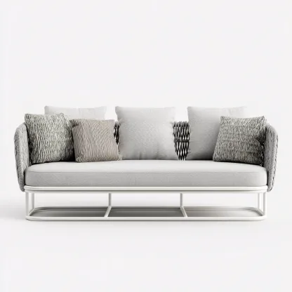 Sofá de jardín sofá metal 195x80x85 cm - gris - para jardín exterior - diseño moderno-Nestupyard