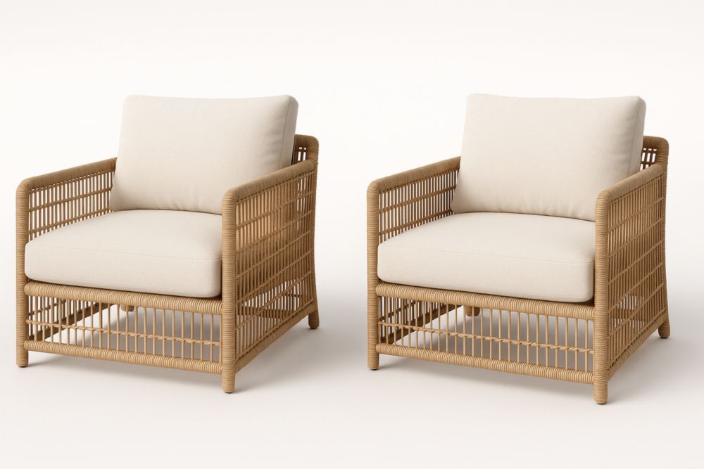 Set di 2 Poltrone in Rattan Sintetico con Cuscini Sfoderabili