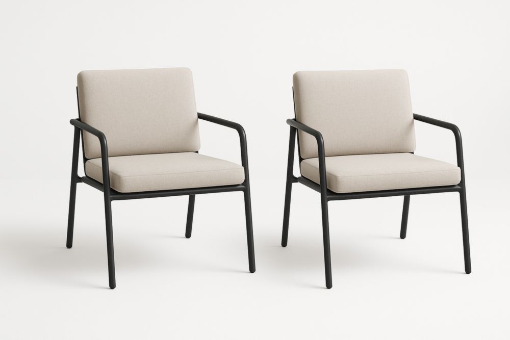 Set di 2 sedie in metallo con cuscini in tessuto beige