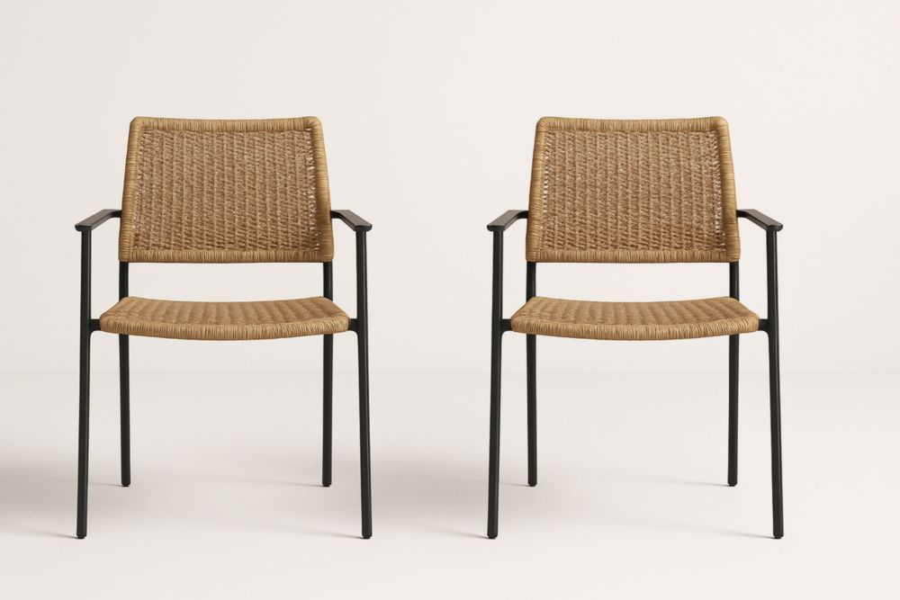 Set di 2 sedie con braccioli in metallo e rattan