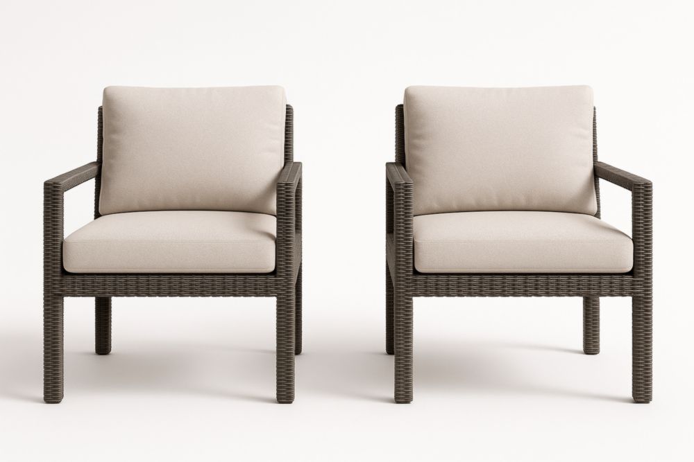 Set di 2 Poltrone in Rattan Intrecciato con Cuscini in Poliestere