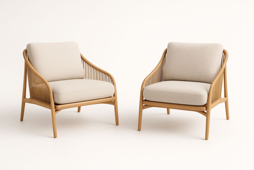 Set di 2 Poltrone in Legno con Cuscini Beige