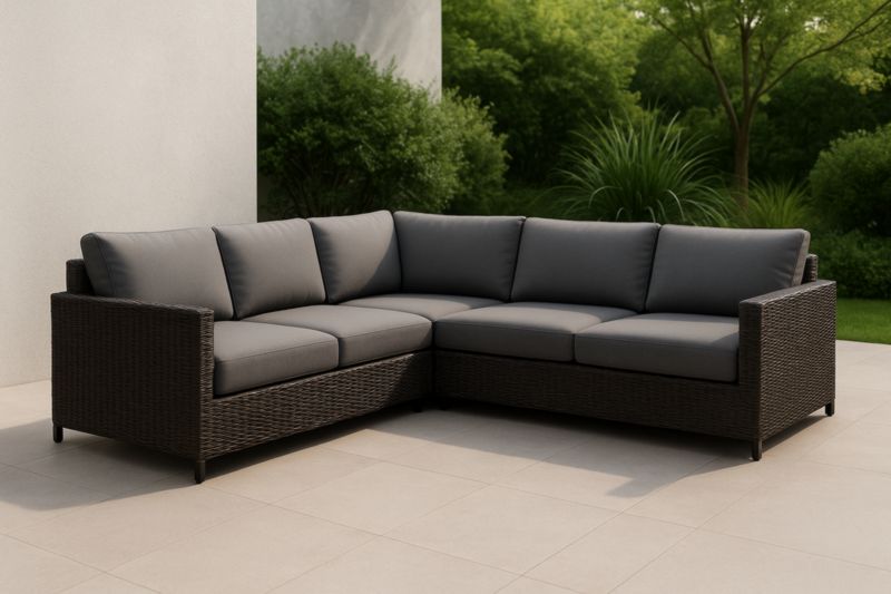 Divano ad angolo da Esterno in Rattan con Cuscini Impermeabili Grigi