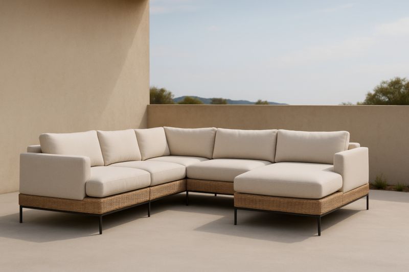 Divano ad angolo modulare da esterno in rattan e poliestere